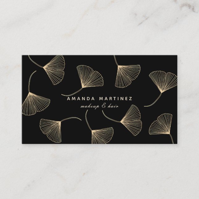 Gold Falling Ginkgo Leaves Black Loyalty Card (Front)