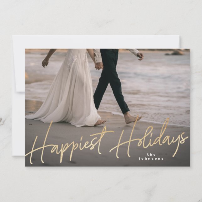 Gold Family Holiday Christmas Happy Holiday Photo Card (Front)