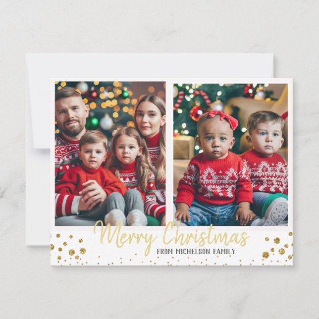 Gold Family Photo Christmas Card  (Front)