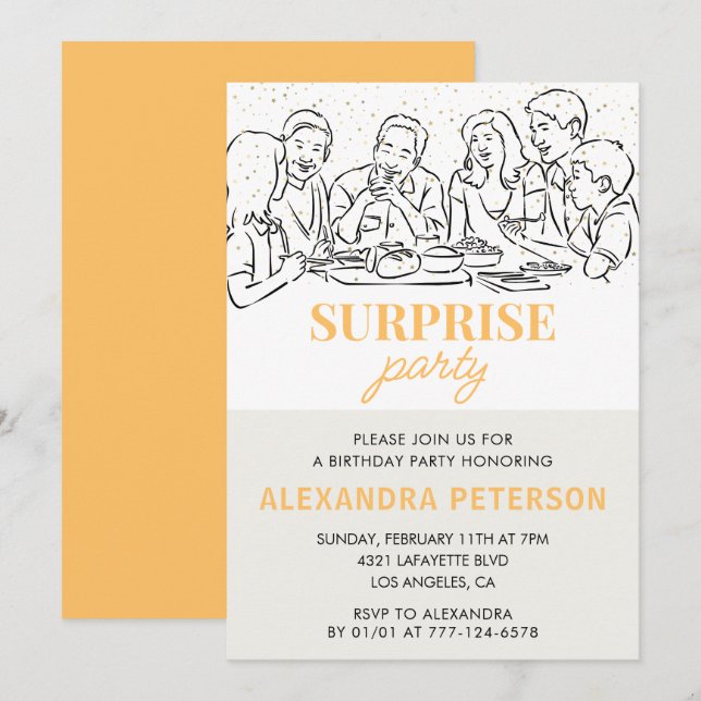  Gold Family Surprise party 61st birthday Invitation (Front/Back)