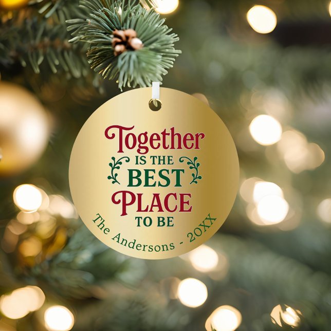 Gold family together quote typography Christmas Metal Tree Decoration (Creator Uploaded)