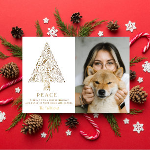 Gold Family Tree Christmas Cute Photo Pet Dog Holiday Card