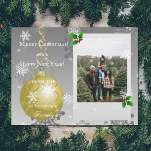 Gold Fancy Christmas Ornament Holiday Photo Card