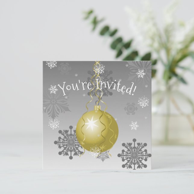 Gold Fancy Christmas Ornament Invitation (Standing Front)