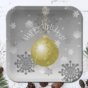 Gold Fancy Christmas Ornament Paper Plate