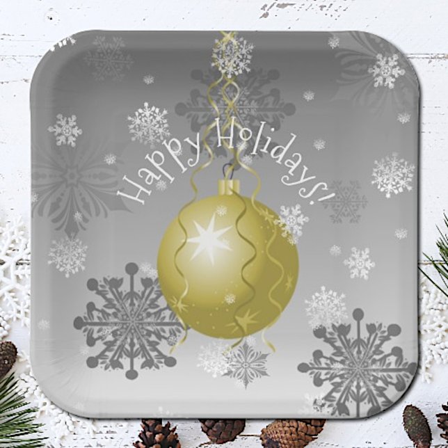 Gold Fancy Christmas Ornament Paper Plate (Gold Fancy Christmas Ornament Paper Plates)