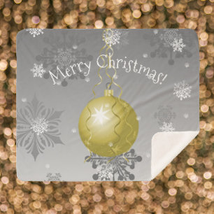 Gold Fancy Christmas Ornament Sherpa Blanket