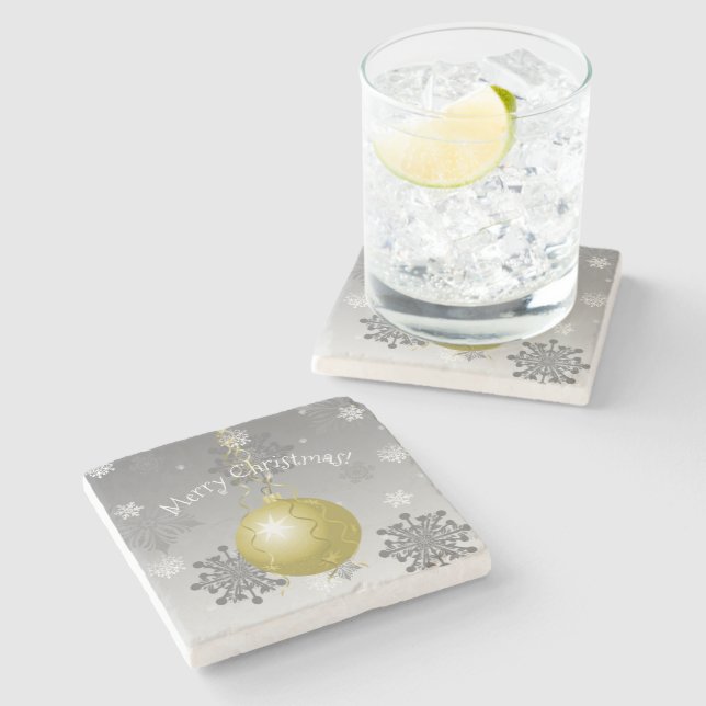 Gold Fancy Christmas Ornament Stone Coaster (Side)