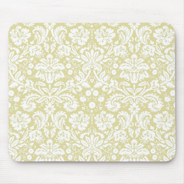 Gold fancy floral damask mouse pad (Front)