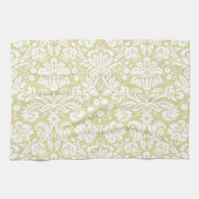 Gold fancy floral damask tea towel (Horizontal)