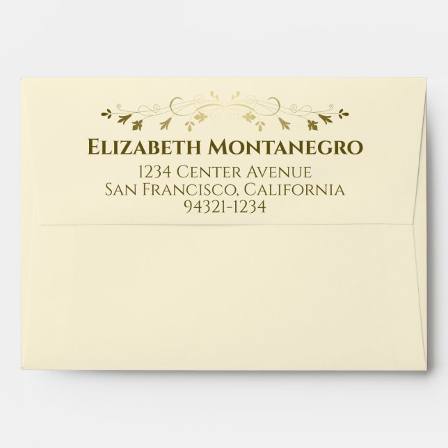 Gold Fancy Floral Wedding Bells Border Cream Envelope (Back (Top Flap))
