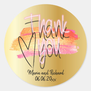 Gold Fancy Modern Decorative Script Thank You  Classic Round Sticker