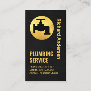 Gold Faucet Plumber On Black Grunge Business Card