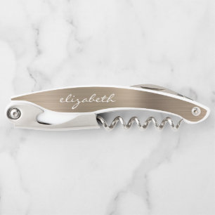 Gold Faux Brushed Metal Personalised Script Corkscrew
