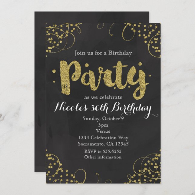 Gold Faux Confetti Birthday Party Invitations (Front/Back)
