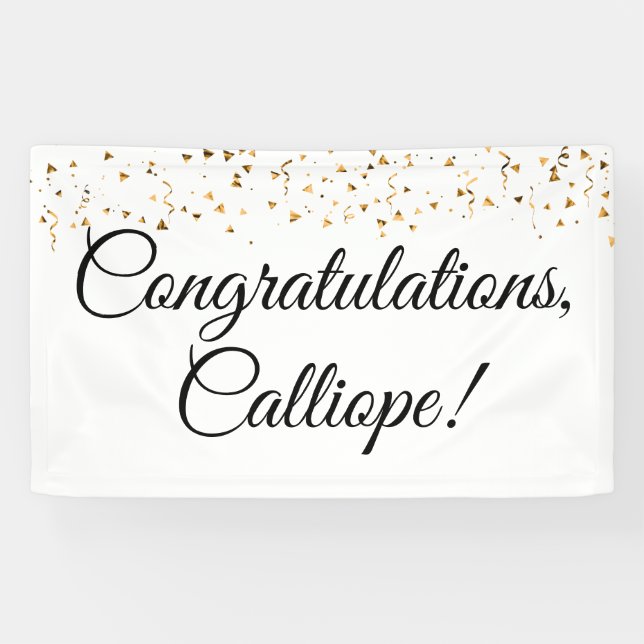 Gold Faux Confetti Black and White Congratulations Banner (Horizontal)