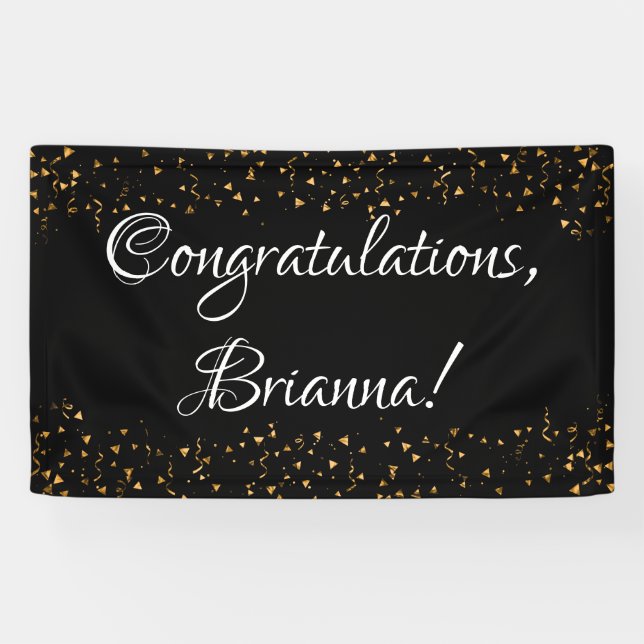 Gold Faux Confetti on Black Congratulations Banner (Horizontal)