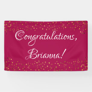 Gold Faux Confetti, Raspberry Pink Congratulations Banner