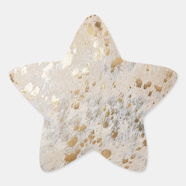 Gold Faux Cowhide Print Metallic Cowgirl Western Star Sticker (Front)