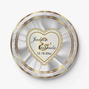 Gold & Faux Diamond & Glitter Wedding Anniversary Paper Plate