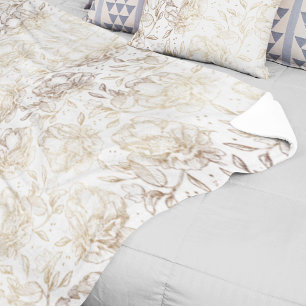 Gold Faux Elegant Hand Drawn Florals Wedding Gift Fleece Blanket