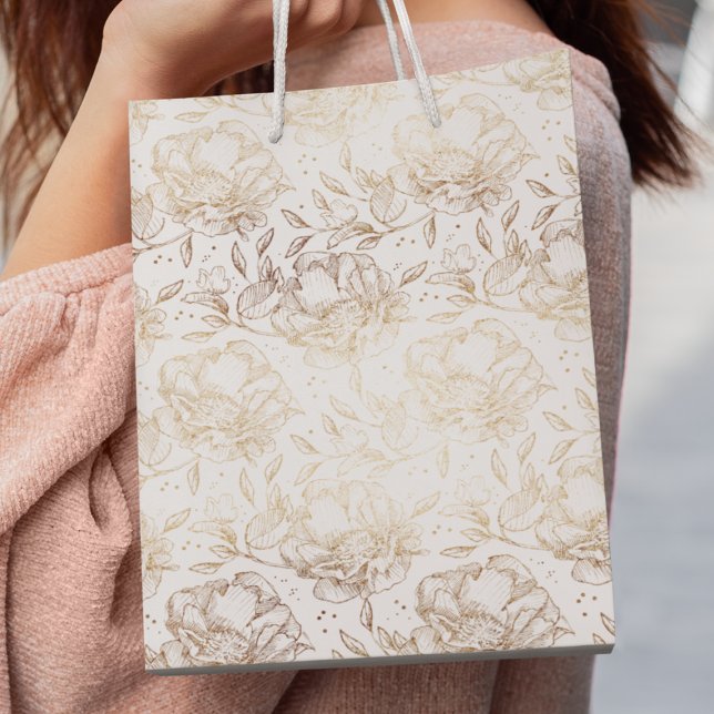 Gold Faux Elegant Hand Drawn Florals Wedding Small Gift Bag (Creator Uploaded)