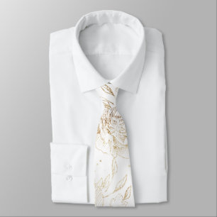 Gold Faux Elegant Hand Drawn Florals Wedding Tie