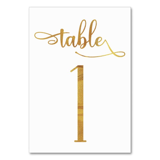 Gold faux foil 3.5x5 table number card | Table 1 (Front)