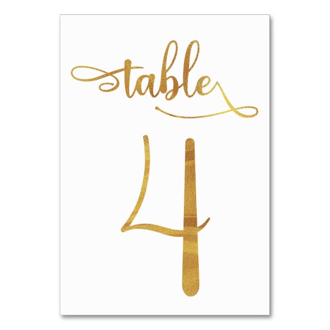 Gold faux foil 3.5x5 table number card | Table 4 (Front)