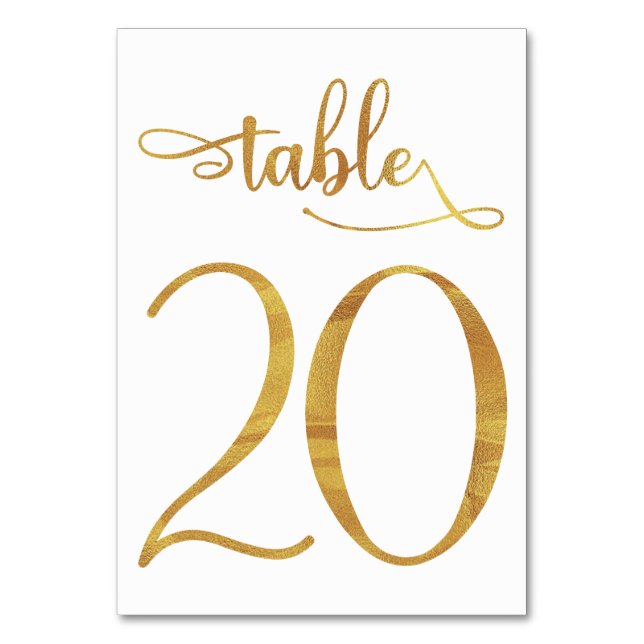 Gold faux foil 3.5x5 table number | Table 20 (Back)