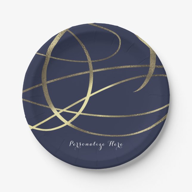 Gold Faux Foil Any Colour Elegant Wedding Paper Plate (Front)
