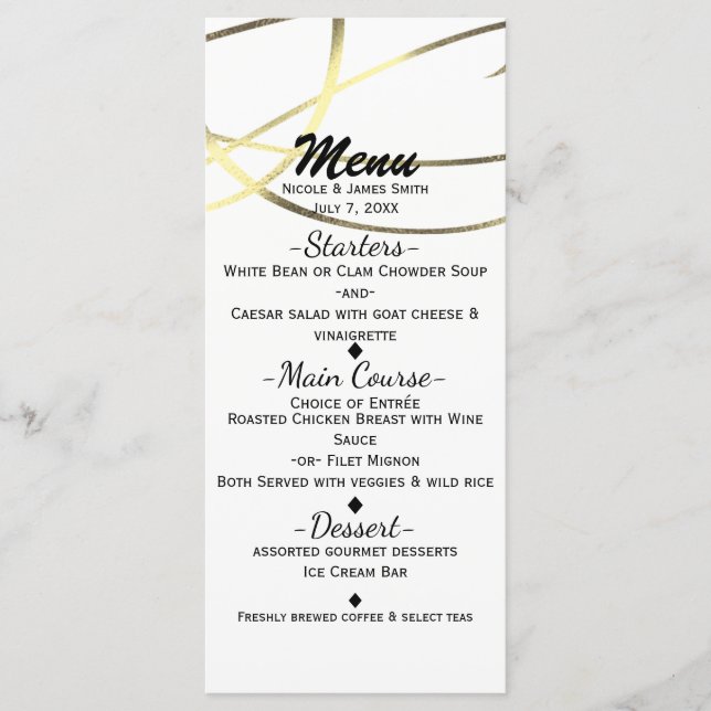 Gold Faux Foil Any Colour Wedding Reception Menu (Front)