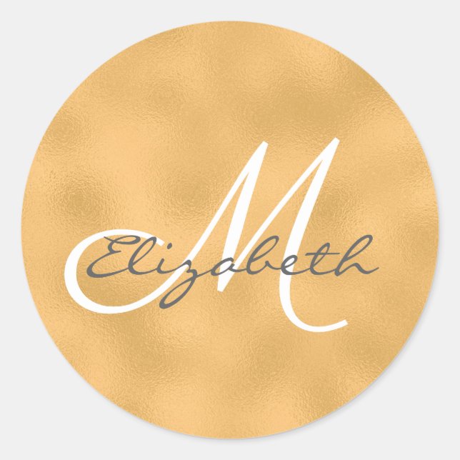 Gold Faux Foil Background Personalised Monogram Classic Round Sticker (Front)
