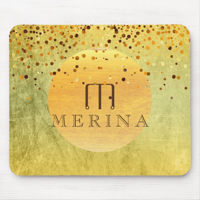 Gold Faux Foil Confetti Glitter Moon Personalise Mouse Pad (Front)