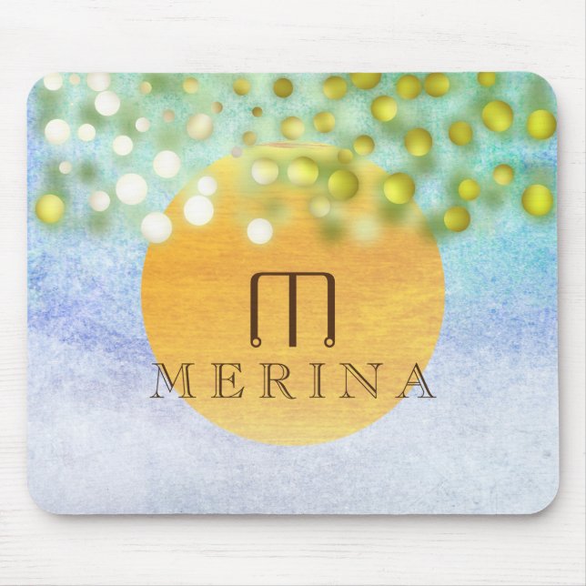 Gold Faux Foil Confetti Glitter Moon Personalise Mouse Pad (Front)