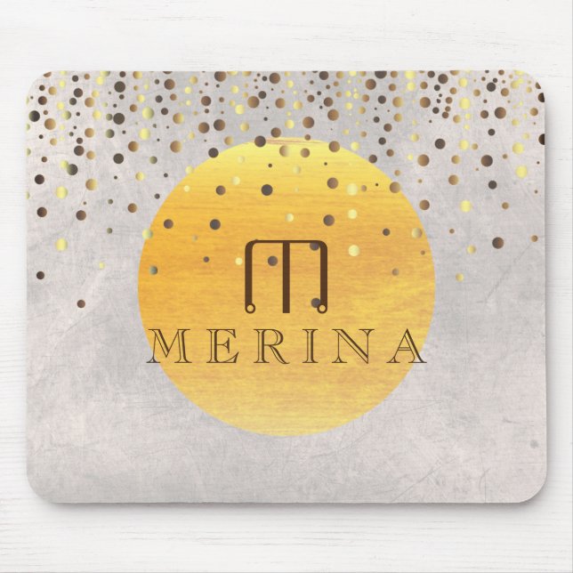 Gold Faux Foil Confetti Glitter Moon Personalise Mouse Pad (Front)
