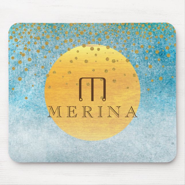 Gold Faux Foil Confetti Glitter Moon Personalise Mouse Pad (Front)
