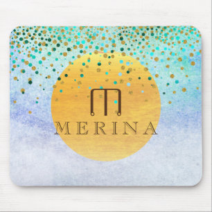Gold Faux Foil Confetti Glitter Moon Personalise Mouse Pad