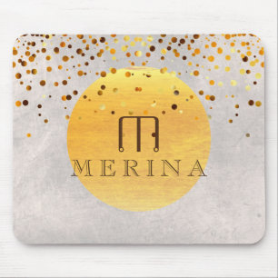 Gold Faux Foil Confetti Glitter Moon Personalise Mouse Pad