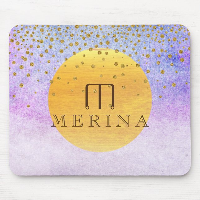 Gold Faux Foil Confetti Glitter Moon Personalise Mouse Pad (Front)