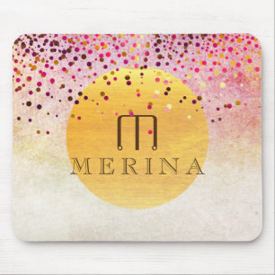 Gold Faux Foil Confetti Glitter Moon Watercolor Mouse Pad