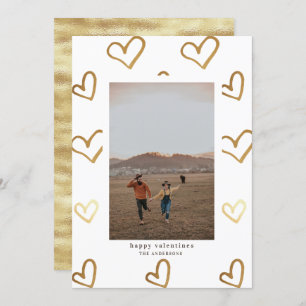 gold faux foil doodle hearts valentines photo card