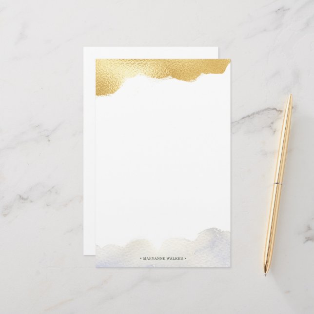 Gold Faux Foil Elegant Monogram Office Stationery (Front/Back In Situ)