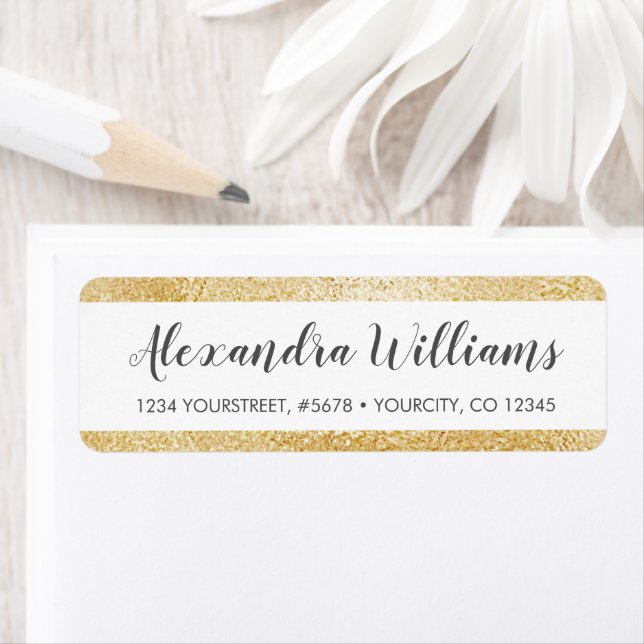 Gold Faux Foil Frame Script Return Address Label (Insitu)