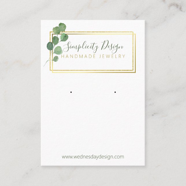 Gold FAUX Foil Frame With Greenery Earring Display Business Card (Front)