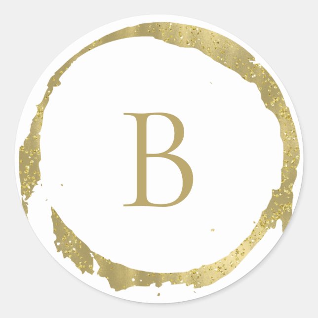 Gold Faux Foil Glitter Sparkle Monogram Custom Classic Round Sticker (Front)