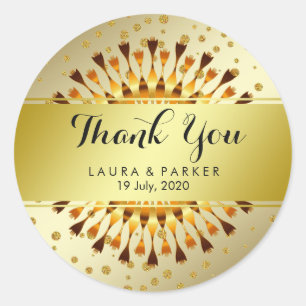 Gold Faux Foil Glitter Thank You Wedding Floral Classic Round Sticker