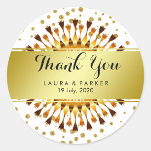 Gold Faux Foil Glitter Thank You Wedding Floral Classic Round Sticker