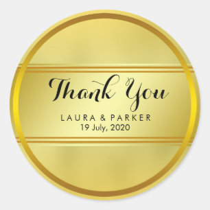 Gold Faux Foil Glitter Thank You Wedding Round Classic Round Sticker