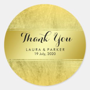 Gold Faux Foil Glitter Thank You Wedding Round Classic Round Sticker